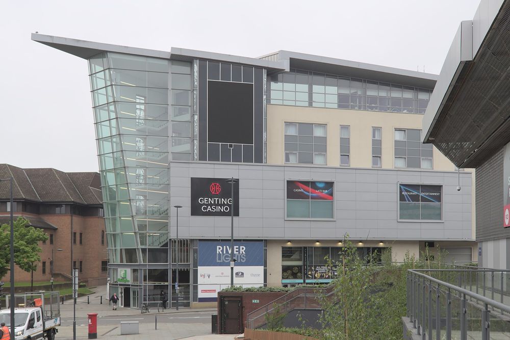 The Riverlights building in Derby with the Genting Casino signage