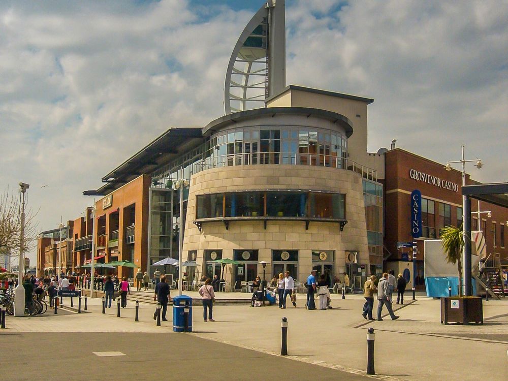 Gunwharf Quays plaza with the Spinnaker Tower
