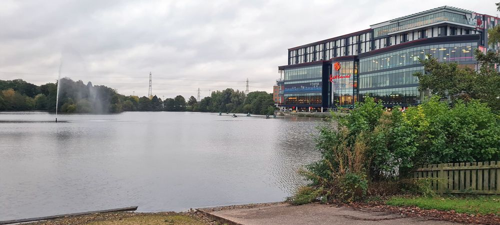 Resorts World Birmingham and the lake fountain