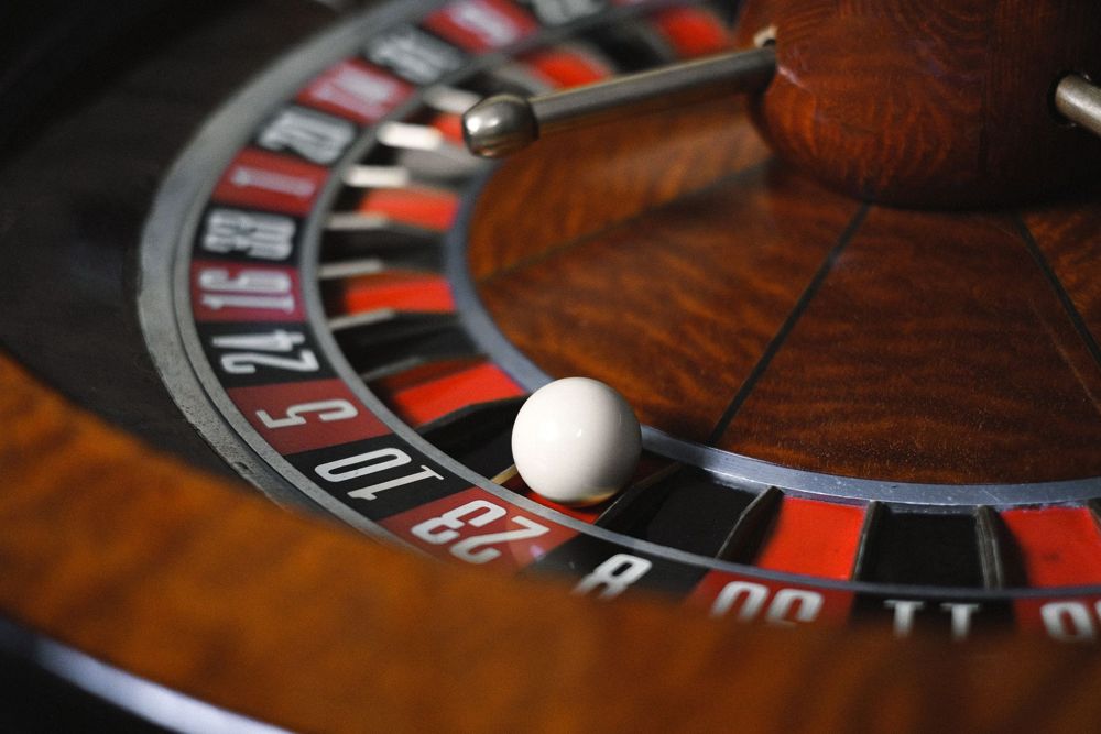 Close-up of a roulette wheel and ball