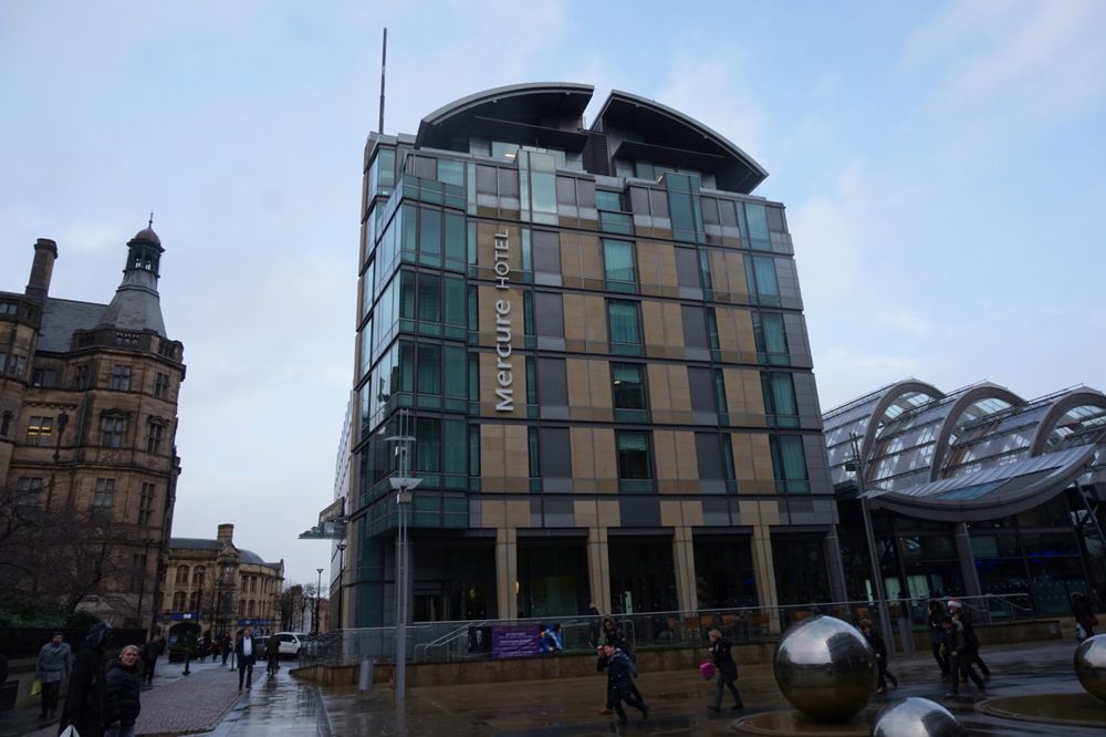 The hotel building on Norfolk Street beside the Winter Garden (photographed while branded Mercure; now voco Sheffield)